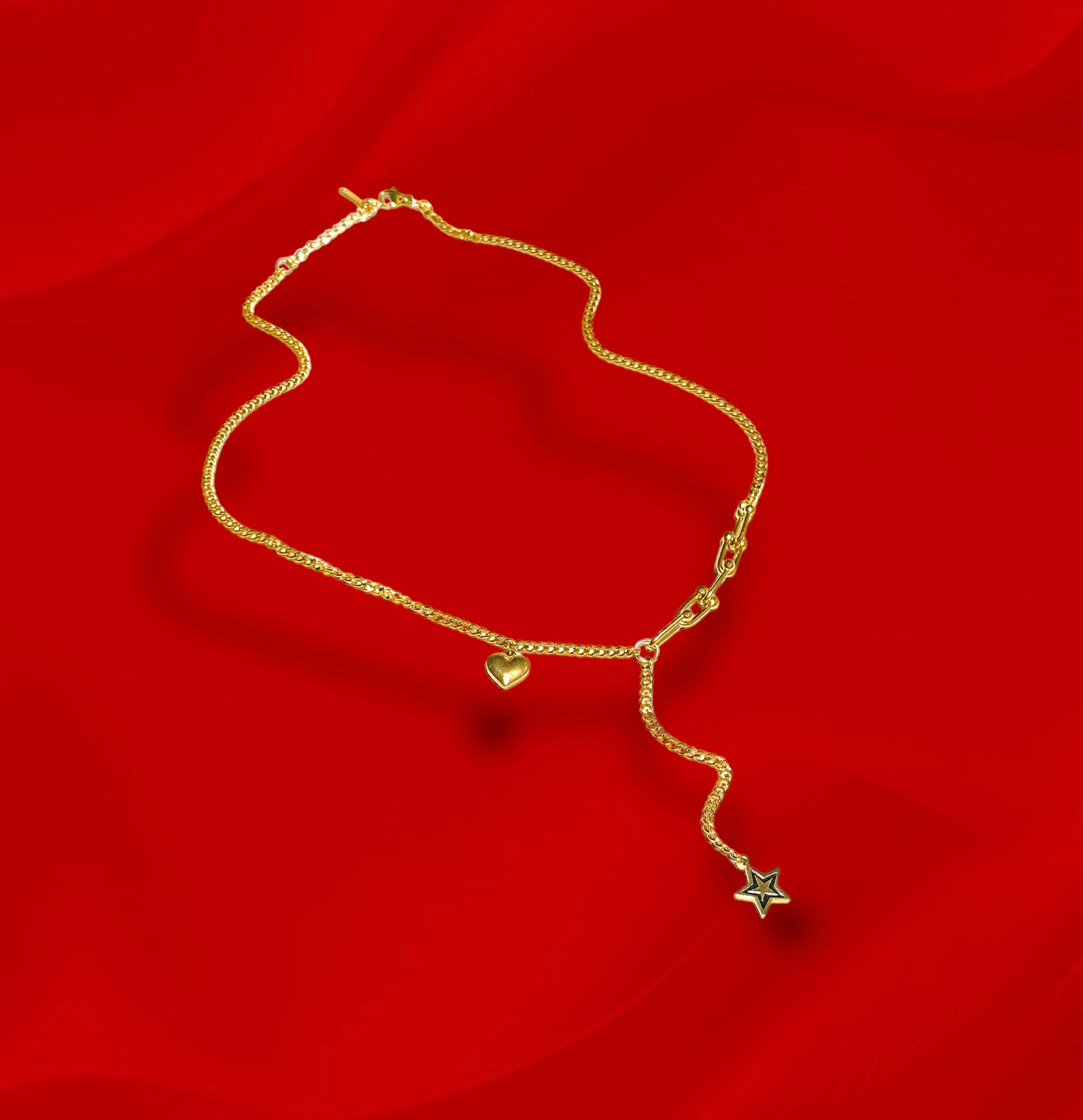 Star & Heart Lariat Necklace