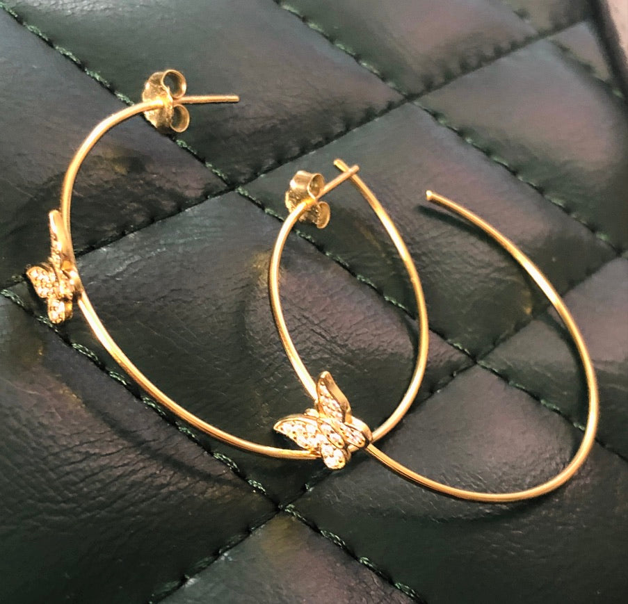 Butterfly Minimalist Sterling Silver Medium Hoops 40mm