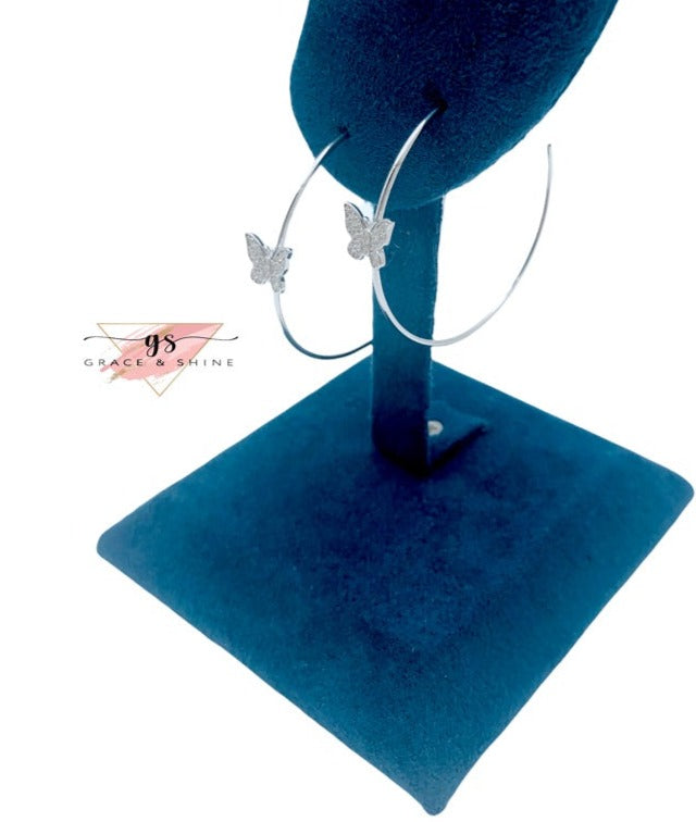 Butterfly Minimalist Sterling Silver Medium Hoops 40mm