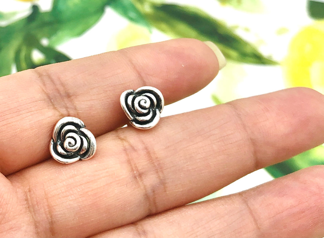 Sterling Silver 925 Roses Stud Earrings - minimalist style