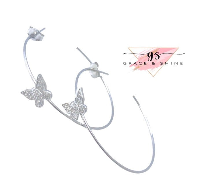 Butterfly Minimalist Sterling Silver Medium Hoops 40mm