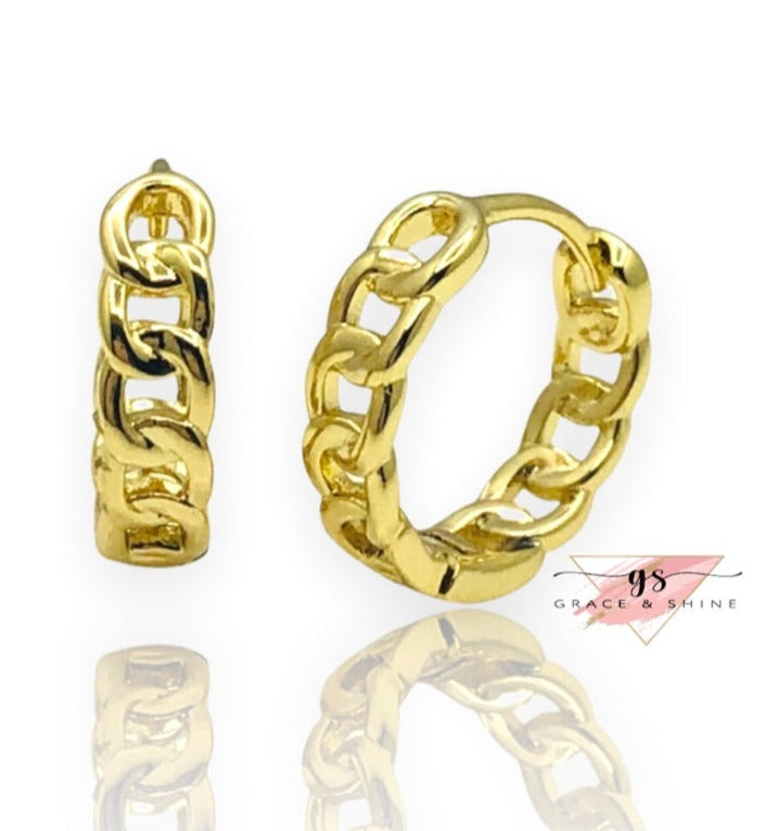 Curb Link Chain Style Huggies Small Hoop Earrings - unisex