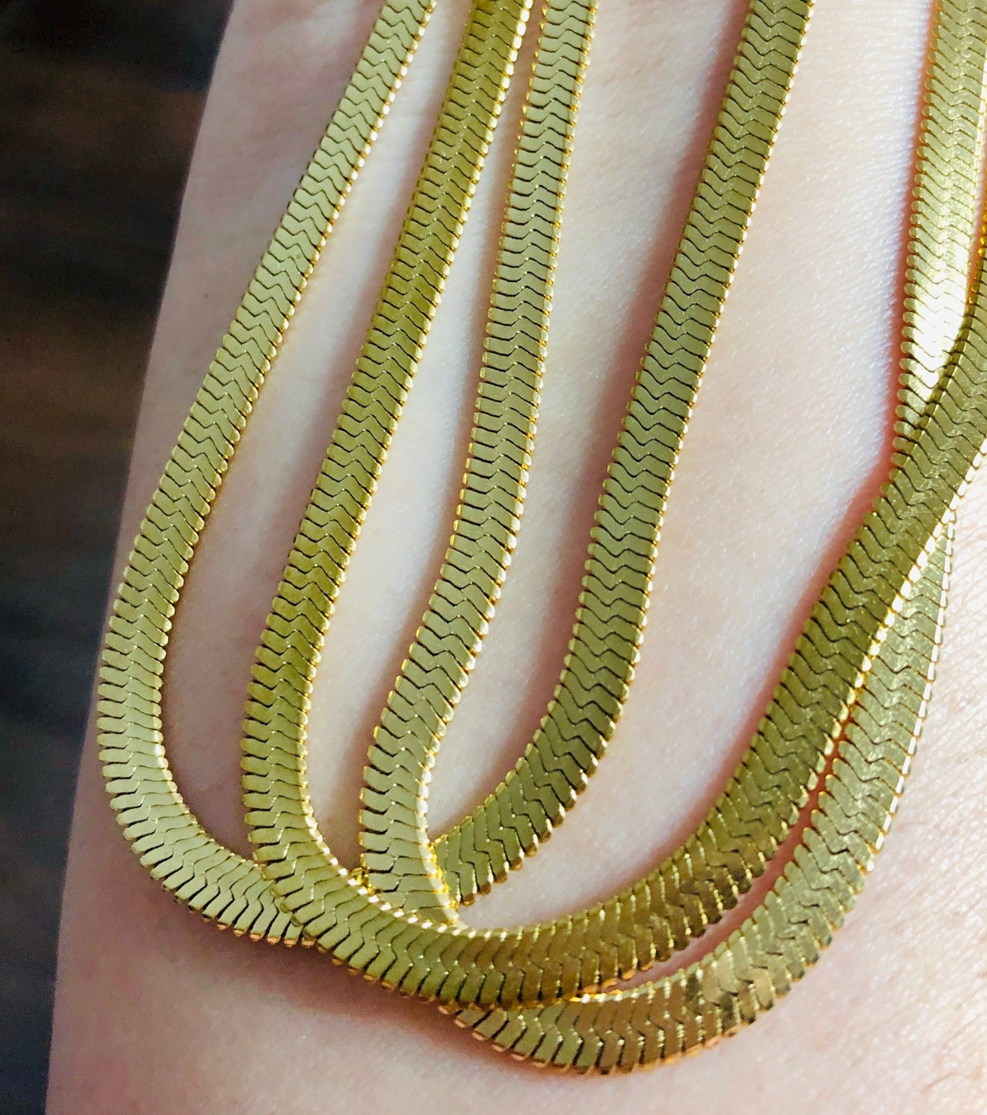 18k Gold Herringbone Chain -  Unisex Style Stainless steel