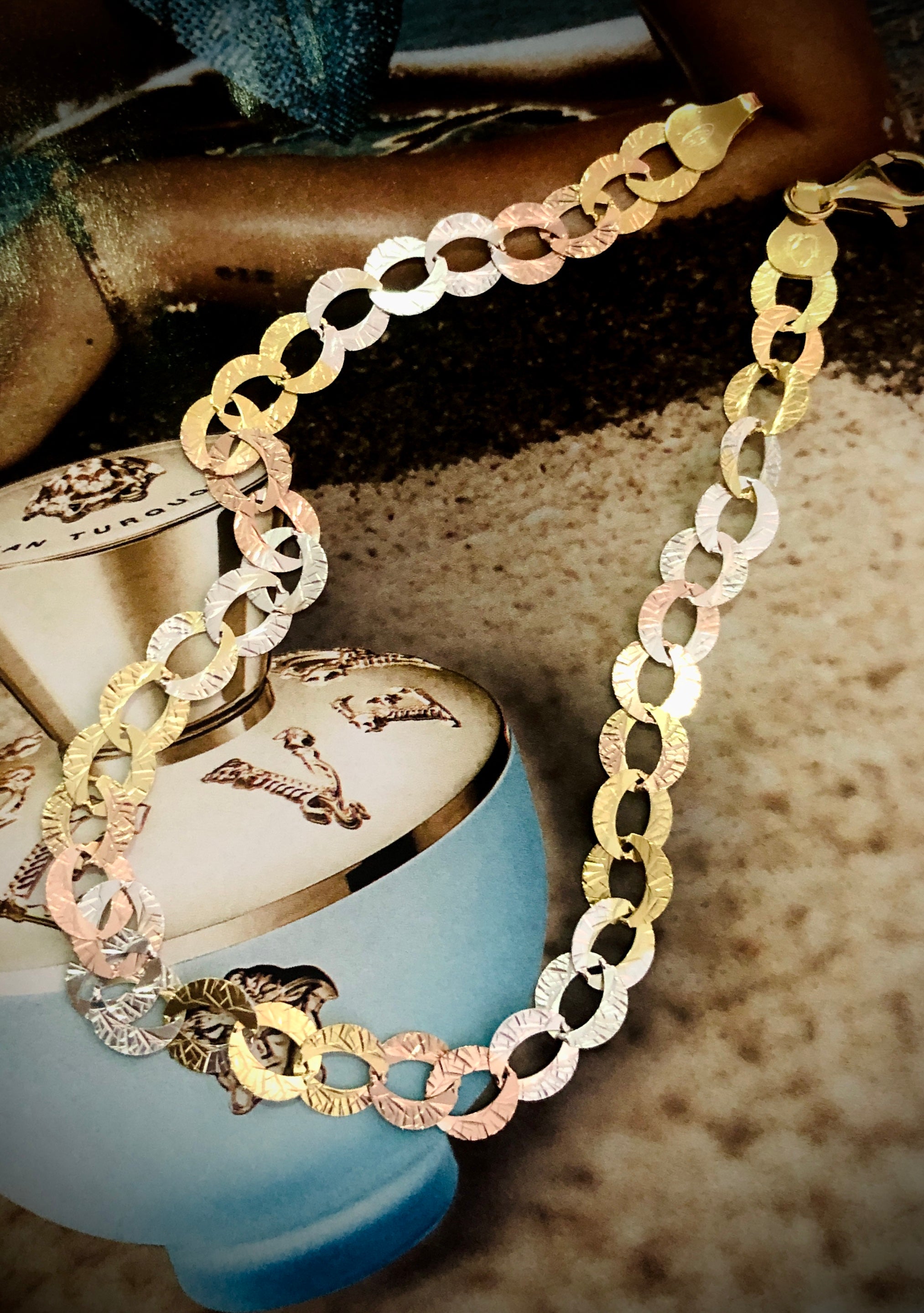 Italian 3tone Silver Anklet