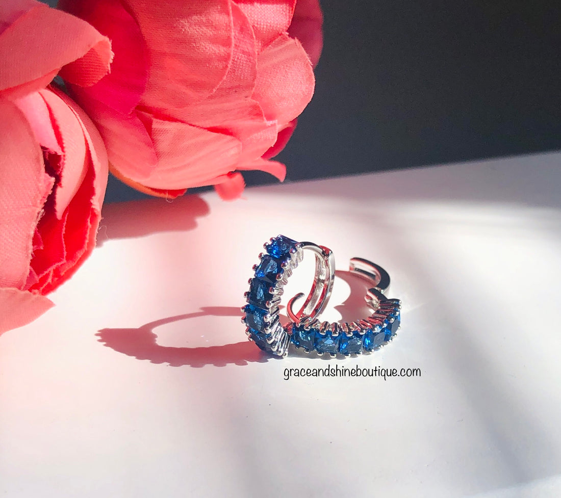 Sapphire Sparks Small Huggie Unisex Earrings