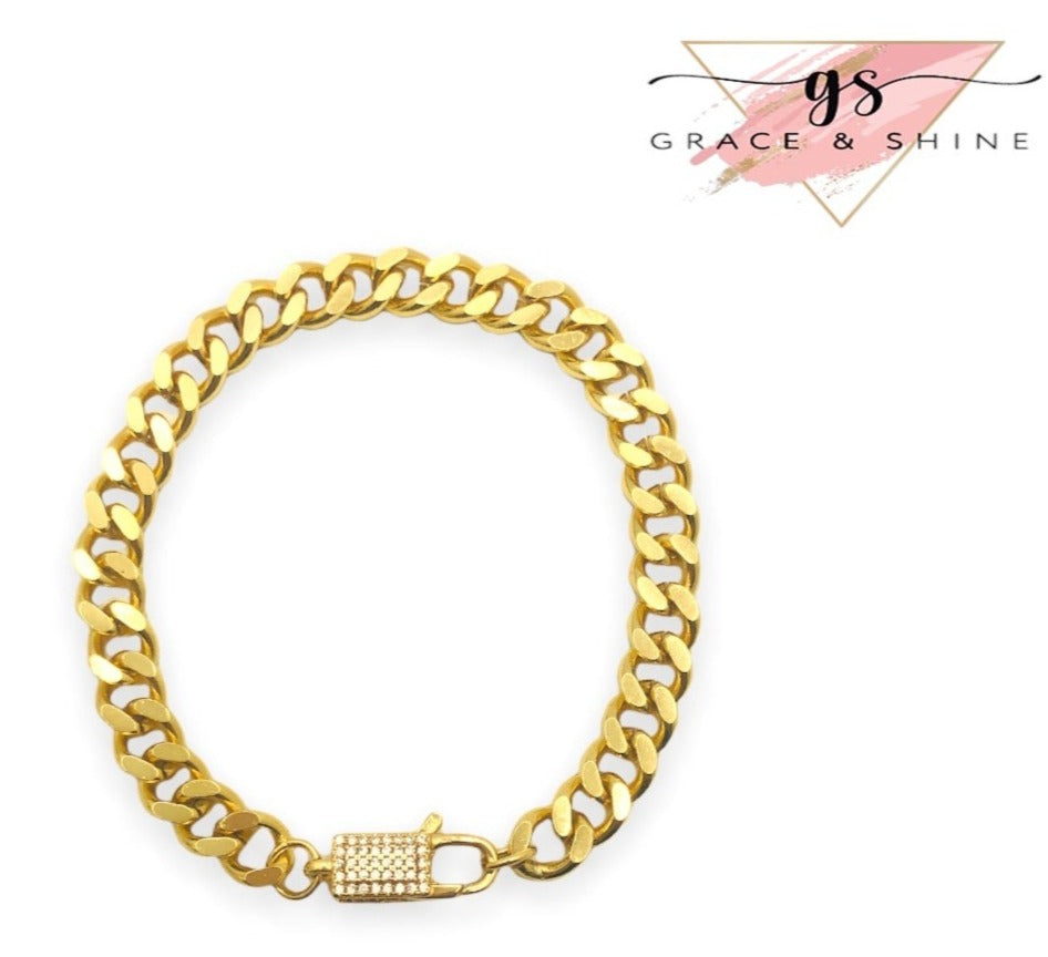 18k Gold Cuban Link Fancy Lobster Claps Bracelet