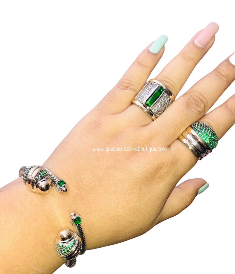 Green Line Real Gold & Silver Ring