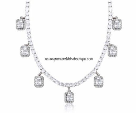 Fancy Radiant Diamond Crystal Necklace