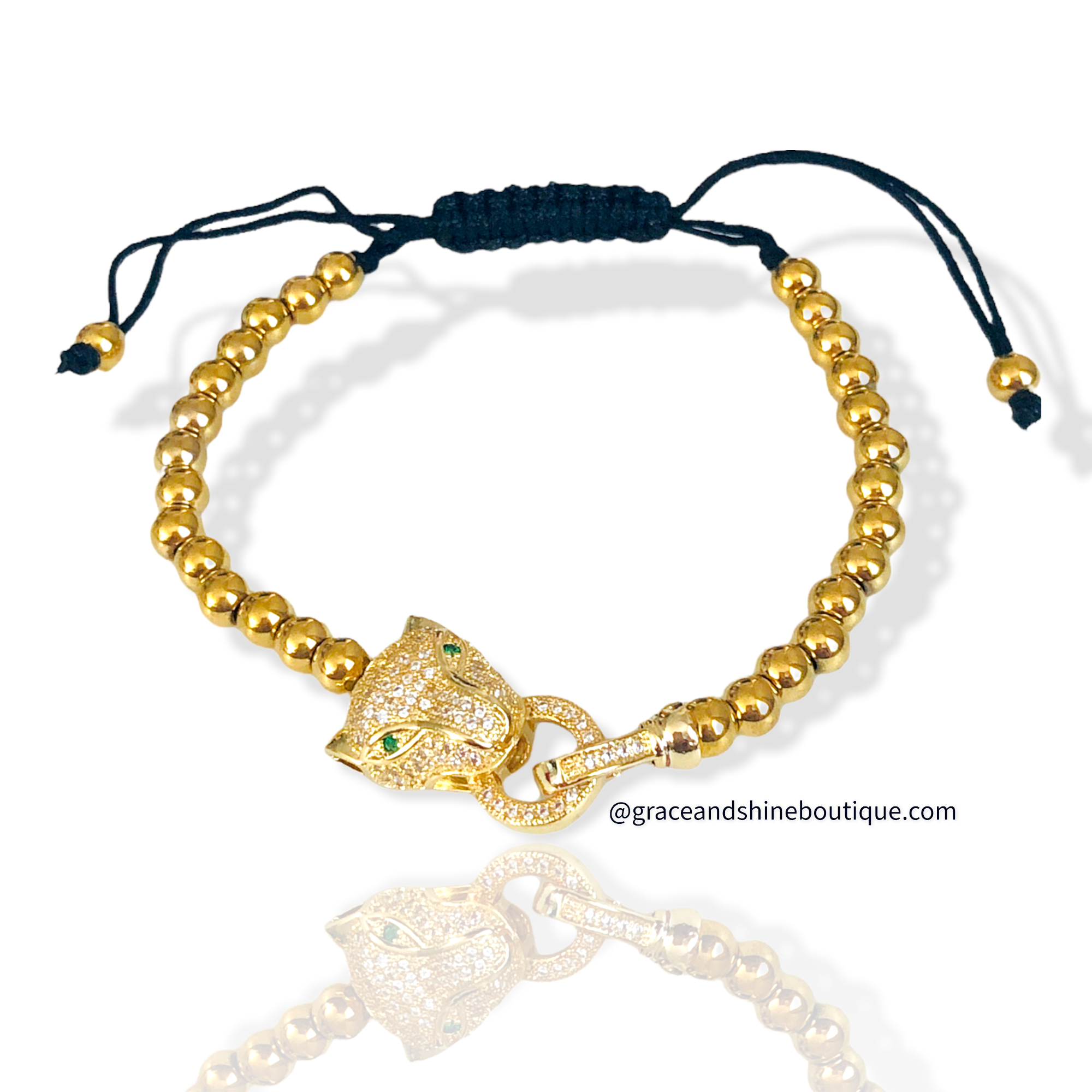 Green Eye Leopard Unisex Bead Bracelet 18k Gold