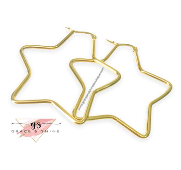 18k Gold Star Hoops