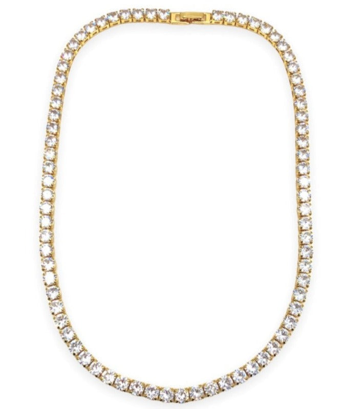 Unisex 18k Gold with 5mm Diamond Crystals Necklace