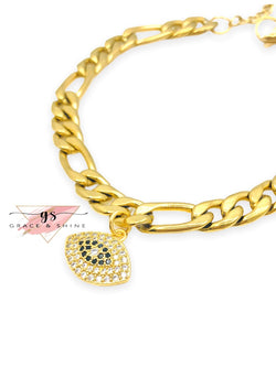 Lucky Eye 18K Gold Figaro Unisex Bracelet