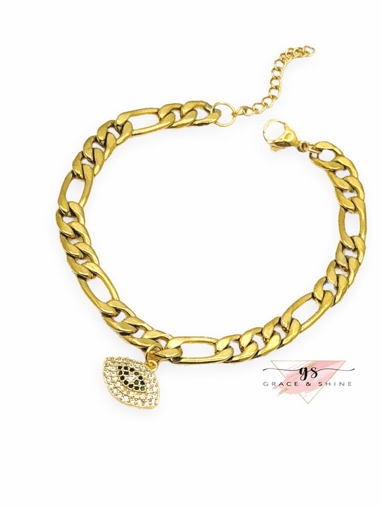 Lucky Eye 18K Gold Figaro Unisex Bracelet