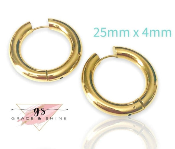 Minimalist Chunky 18k Gold Hoop Earrings -Big