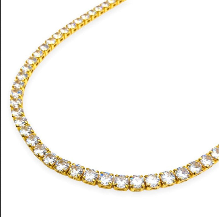 Unisex 18k Gold with 5mm Diamond Crystals Necklace
