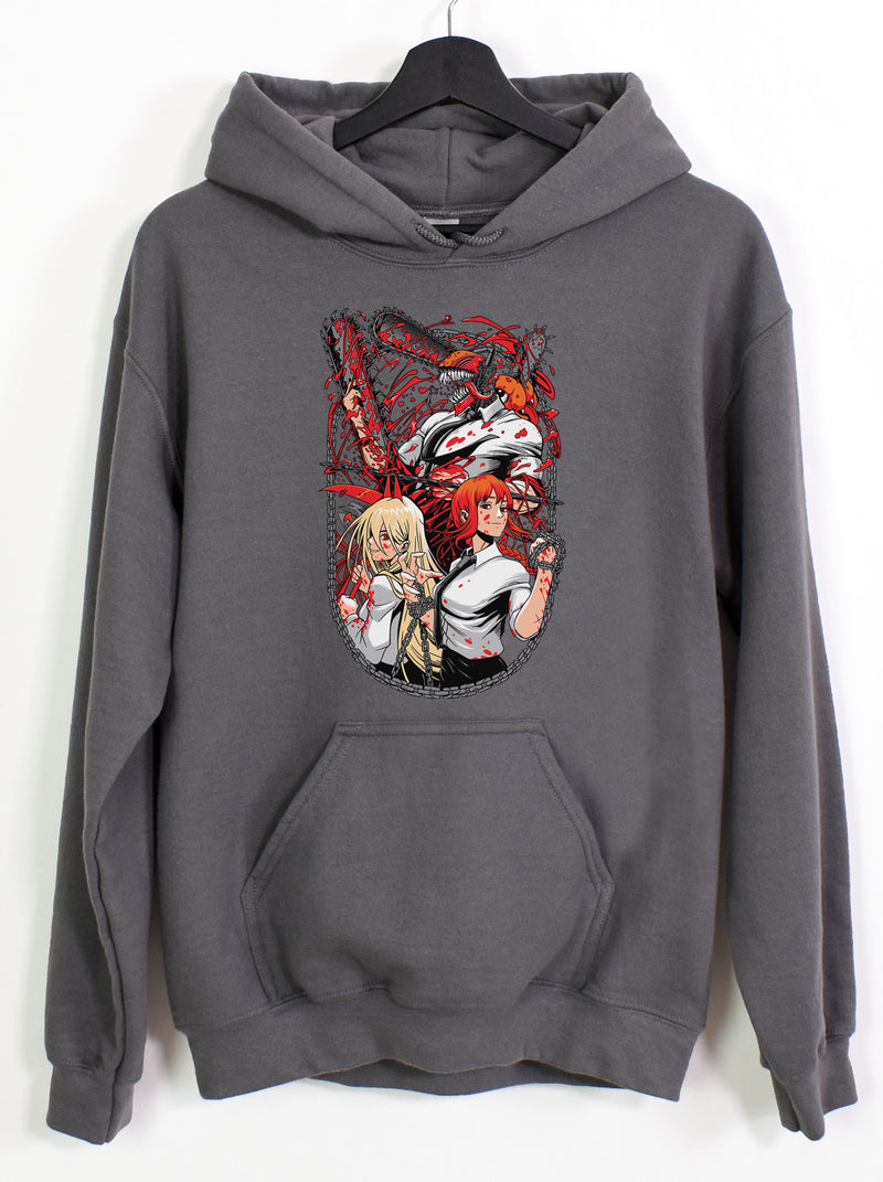 Bloody Grey Hoodie Sweater Anime Chainsaw Men Inspired