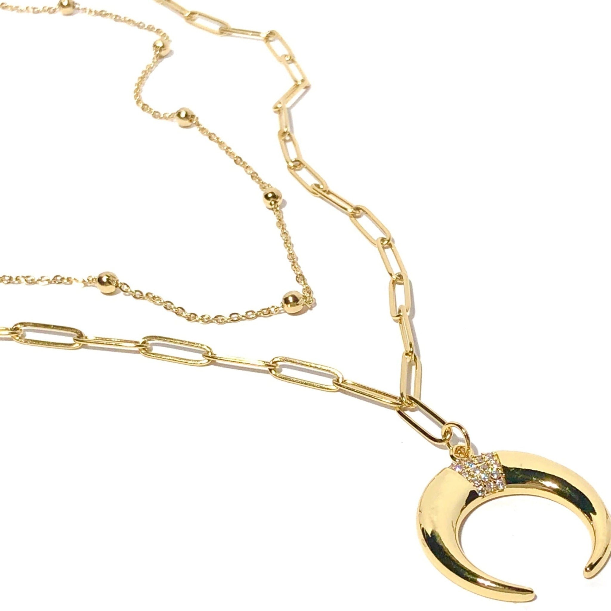 Crescent Moon 2 Layered Necklace (water & sweat resistant)