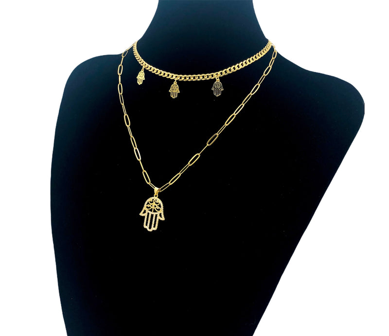 Two-layered Hamsa Necklace (Mano de Fatima)