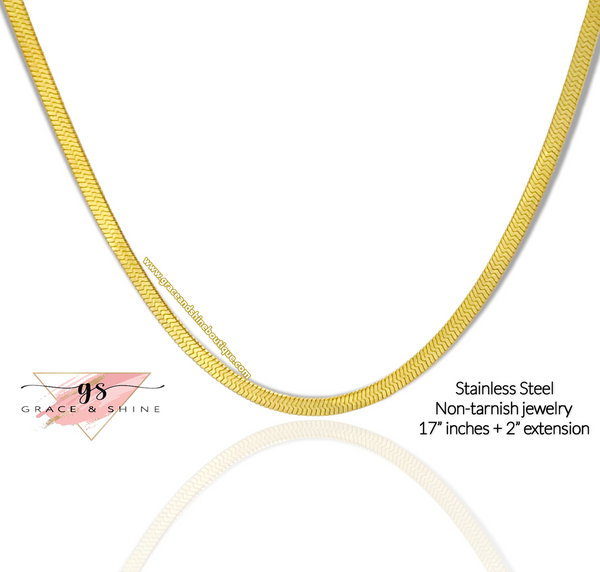 18k Gold Herringbone Chain -  Unisex Style Stainless steel