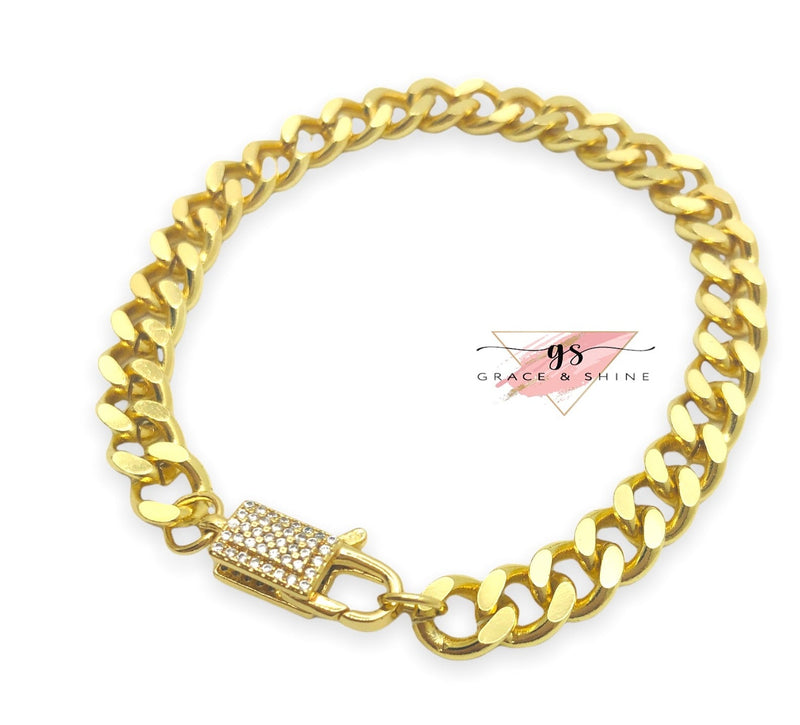 18k Gold Cuban Link Fancy Lobster Claps Bracelet